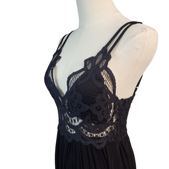 NEW POL Small Black Maxi Dress / Lingerie | Lace Cutout & Smocked Bodice 2 Slits - Picture 9 of 15